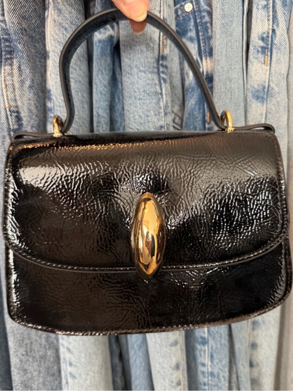 Dolce Vita Black Patent Mini Top-Handle Bag with Gold Accent